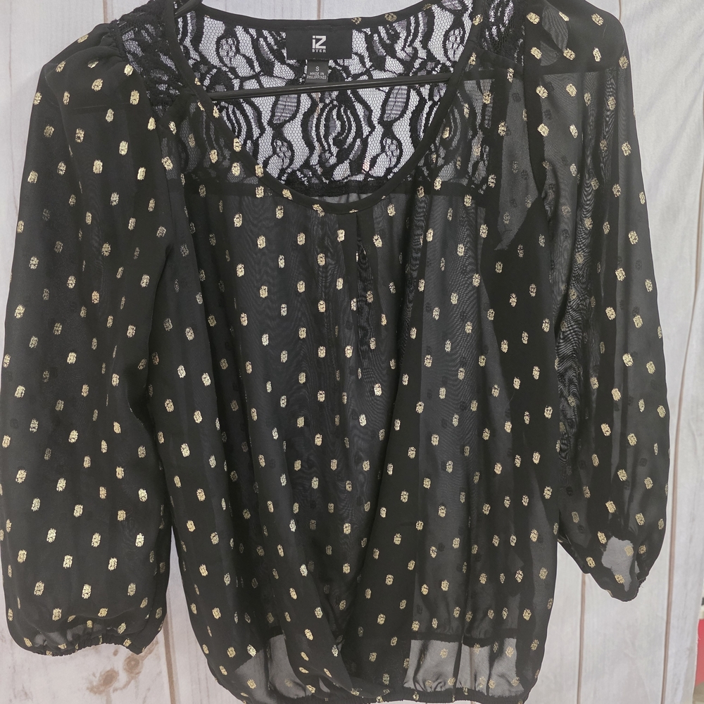 IZ Byer Black and Gold Sheer Blouse